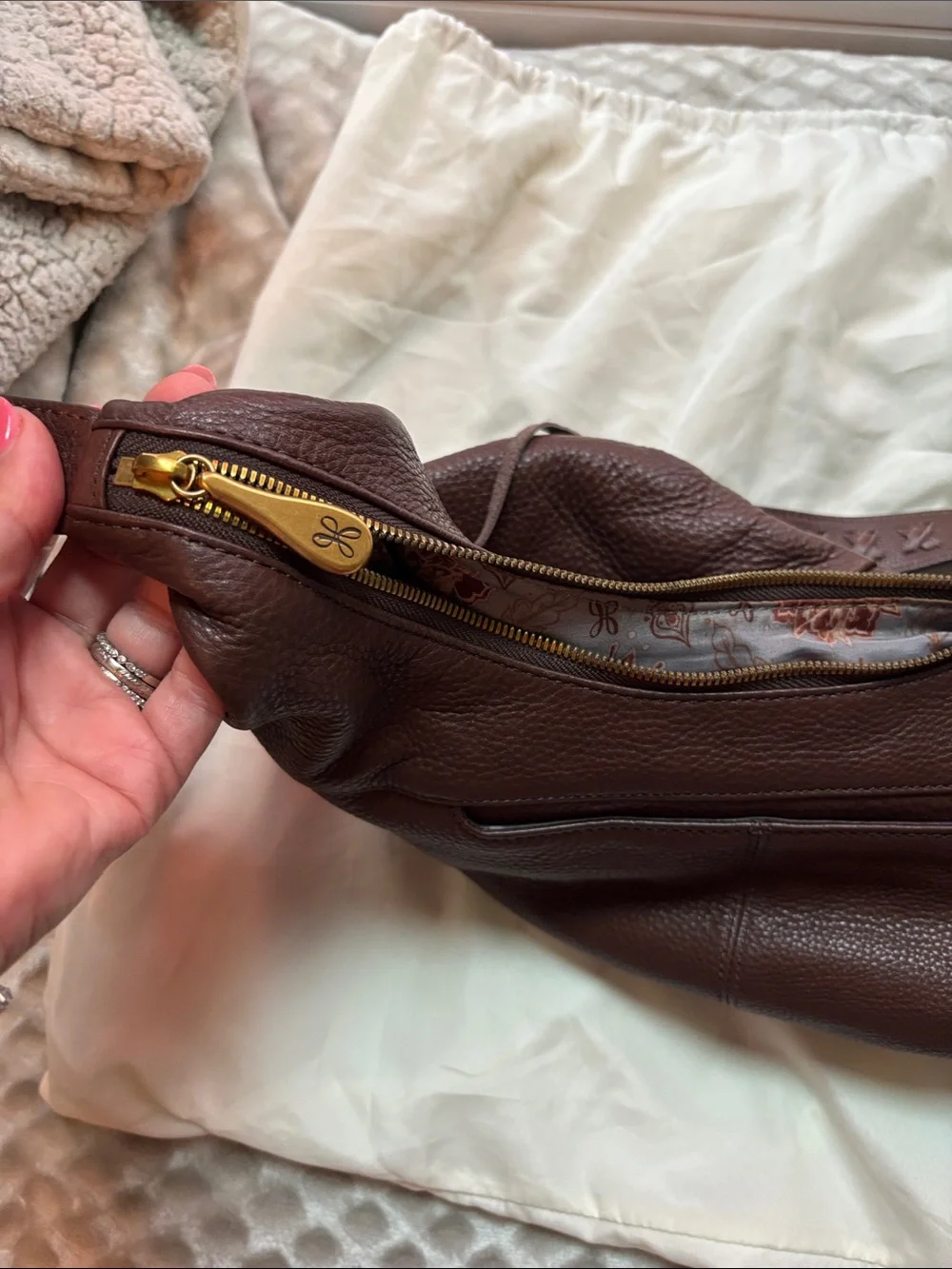 HOBO Chocolate Brown Pebbled Leather Hobo Shoulder Bag